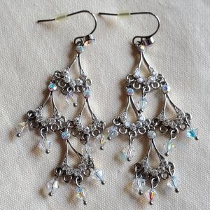 White Rhinestone Dangling Chandelier Earrings